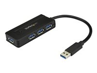 StarTech.com 4 Port USB 3.0 Hub SuperSpeed 5Gbps with Fast Charge Portable USB 3.1/USB 3.2 Gen 1 Type-A Laptop/Desktop Hub, USB Bus Power or Self Powered for High Performance, Mini/Compact - 15W of Shared Power (ST4300MINI) - Hub - 4 x SuperSpeed USB 3.0 - stasjonær - for P/N: USB312SAT3CB, USB315CB2M, USBLT1MWS, USBLT2MBR, USBLT30CMW, USBLTM1MBK, USBLTM1MWH ST4300MINI