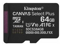 Kingston Canvas Select Plus - Flashminnekort - 64 GB - A1 / Video Class V10 / UHS-I U1 / Class10 - microSDXC UHS-I SDCS3/64GBSP