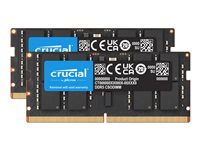 Crucial - DDR5 - sett - 64 GB: 2 x 32 GB - SO DIMM 262-pin - 3200 MHz / PC5-51200 - CL52 - 1.1 V - klokket - on-die ECC CT2K32G64C52CS5