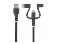 StarTech.com 3.3ft USB Multi Charging Cable, Lightning/Micro-USB/Type-C - USB-kabelsett - 3 A - 1 m - passiv, robust - svart RLTCUB1MBK