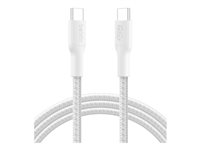 Belkin BoostCharge - USB-kabel - 24 pin USB-C (hann) til 24 pin USB-C (hann) - 2 m - USB Power Delivery (240 W), flettet kabel - hvit CAB025HQ2MWH