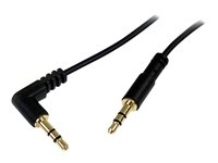 StarTech.com 1 ft. (0.3 m) Right Angle 3.5 mm Audio Cable - 3.5mm Slim Audio Cable - Right Angle - Male/Male - Aux Cable (MU1MMSRA) - Lydkabel - mini-phone stereo 3.5 mm hann til mini-phone stereo 3.5 mm hann - 30 cm - svart - rettvinklet kontakt - for P/N: SV231DVGAU2A, SV431DVGAU2A MU1MMSRA