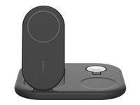Belkin BoostCharge 3-in-1 - Trådløst ladestativ - magnetisk, sammenleggbar, med Qi2 + AC-strømadapter - 15 watt - Fast Charge - svart WIZ029VFBK