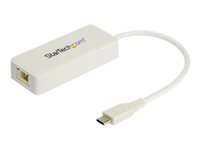 StarTech.com USB C to Gigabit Ethernet Adapter with USB A Port, White 1Gbps NIC USB 3.0/USB 3.1 Type C Network Adapter, 1GbE USB-C RJ45/LAN TB3 Compatible Windows MacBook Pro Chromebook - USB C to Ethernet (US1GC301AUW) - Nettverksadapter - USB-C - Gigabit Ethernet + USB 3.1 Gen 2 - hvit US1GC301AUW