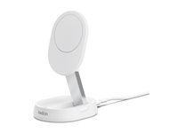 Belkin BoostCharge Pro - Trådløst ladestativ - magnetisk, konvertibel, med Qi2 - 15 watt - 3 A - Fast Charge - hvit WIA008BTWH