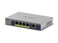 NETGEAR GS105P - Switch - ikke-styrt - 1 x 10/100/1000 + 4 x 10/100/1000 (PoE+) - stasjonær, veggmonterbar - PoE+ (63 W) GS105P-300EUS
