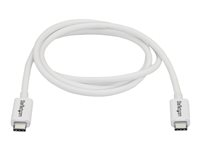 StarTech.com 3.3ft (1m) Thunderbolt 3 Cable, 20Gbps, 100W PD, 4K Video, Thunderbolt-Certified, Compatible w/ TB4/USB 3.2/DisplayPort - Thunderbolt-kabel - USB-C (hann) til USB-C (hann) - USB 3.1 Gen 2 / Thunderbolt 3 / DisplayPort 1.2 - 1 m - 4K-støtte - hvit - for P/N: CDP2HDUACP, CDP2HDUACPW TBLT3MM1MW