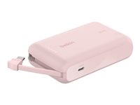 Belkin BoostCharge - Strømbank - med integrert kabel - 10000 mAh - 20 watt - 3 A - Fast Charge - 2 utgangskontakter (USB-C) - rosa BPB021HQPK