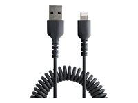 StarTech.com 50cm (20in) USB to Lightning Cable, MFi Certified, Coiled iPhone Charger Cable, Black, Durable and Flexible TPE Jacket Aramid Fiber, Heavy Duty Coil Charging Cable - Rugged USB Lightning Cable - Lightning-kabel - USB hann til Lightning hann - 50 cm - svart - rullet sammen RUSB2ALT50CMBC