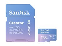 SanDisk Creator - Flashminnekort (microSDXC til SD-adapter inkludert) - 128 GB - A2 / Video Class V30 / UHS-I U3 - microSDXC UHS-I SDSQXAA-128G-GN6MS