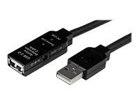 StarTech.com 25m USB 2.0 Active Extension Cable M/F - 25 meter USB A Male to USB A Female USB 2.0 Repeater / Extender Cable - Black - 80ft (USB2AAEXT25M) - USB-forlengelseskabel - USB (hunn) til USB (hann) - USB 2.0 - 25 m - aktiv - svart - for P/N: SVA5H2NEUA, UUSBOTG USB2AAEXT25M