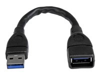 StarTech.com 6in Short USB 3.0 Extension Adapter Cable (USB-A Male to USB-A Female) - USB 3.1 Gen 1 (5Gbps) Port Saver Cable - Black (USB3EXT6INBK) - USB-forlengelseskabel - USB-type A (hunn) til USB-type A (hann) - USB 3.0 - 15.2 cm - formstøpt - svart - for P/N: 35FCREADBU3, HB30A4AIB, HB30C4AIB, HB31C4AB, SU2DUPERA11, USB3SAA3MBK USB3EXT6INBK