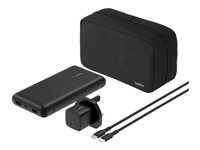 Belkin BoostCharge - Strømbank + AC-strømadapter - 20000 mAh - PD - 3 utgangskontakter (24 pin USB-C, 2 x USB) - på kabel: USB-C - Storbritannia - med pose med glidelås BU042MYBK