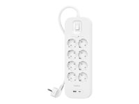 Belkin Connect - Overspenningsavleder - med USB-C- og USB-A-porter - utgangskontakter: 8 - 2 m kabel SRB003VF2M-V2