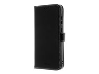 Insmat Exclusive - Lommebok for mobiltelefon - ekte skinn, termoplastisk polyuretan (TPU) holder, bomullssting, kartong+papir+aluminiumsfolie - svart - for Samsung Galaxy S24 FE 650-3300