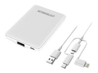 OtterBox Standard Mobile Charging Kit - Strømbank - 5000 mAh - 10.5 watt - 2.1 A - Apple Fast Charge, AFC, USB BC 1.2 (USB) - på kabel: Lightning/Micro-USB/USB-C - hvit 78-80836