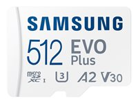 Samsung EVO Plus MB-MC512S - Flashminnekort (microSDXC til SD-adapter inkludert) - 512 GB - A2 / Video Class V30 / UHS-I U3 / Class10 - microSDXC UHS-I - hvit MB-MC512SA/EU