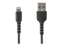 StarTech.com 3 ft(1m) Durable Black USB-A to Lightning Cable, Heavy Duty Rugged Aramid Fiber USB Type A to Lightning Charger/Sync Power Cord, Apple MFi Certified iPad/iPhone 12 Pro Max - iPhone 7/8/11/11 Pro - Lightning-kabel - USB hann rett til Lightning hann rett - 1 m - dobbeltisolert - svart RUSBLTMM1MB