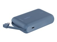 Belkin BoostCharge - Strømbank - med integrert kabel - 10000 mAh - 20 watt - 3 A - Fast Charge - 2 utgangskontakter (USB-C) - blå BPB021HQBL