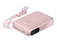 Belkin BoostCharge - Strømbank - med skjerm - 10000 mAh - 20 watt - PD - 2 utgangskontakter (USB-C) - på kabel: USB-C - rosa BPB027HQPK