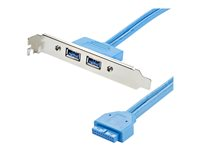 StarTech.com 2 Port USB 3.0 A Female Slot Plate Adapter - USB 3.0 motherboard Adapter - USB 3 plate - USB 3.0 header Adapter (USB3SPLATE) - USB-panel - USB-type A (hunn) til 20-pins IDC (hunn) - 50 cm - blå - for P/N: PEXUSB312A1C1H, PEXUSB312A2C2V, PEXUSB312EIC USB3SPLATE