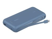 Belkin BoostCharge - Strømbank - med integrert kabel - 20000 mAh - 30 watt - PD - 3 utgangskontakter (2 x USB-C, USB) - blå BPB024HQBL