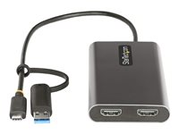 StarTech.com USB-C to Dual-HDMI Adapter, USB-C or A to 2x HDMI, 4K 60Hz, 100W PD Pass-Through, 1ft (30cm) Built-in Cable, External Video Graphics Adapter - USB to HDMI Multi-Monitor Converter for Laptop (109B-USBC-HDMI) - Video adapter - TAA-samsvar - USB-type A, USB-C hann til 2 x 19 pin HDMI Type A, USB-C hunn - 30 cm - grå - 4K-støtte, aktiv 109B-USBC-HDMI
