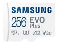 Samsung EVO Plus MB-MC256S - Flashminnekort (microSDXC til SD-adapter inkludert) - 256 GB - A2 / Video Class V30 / UHS-I U3 / Class10 - microSDXC UHS-I - hvit MB-MC256SA/EU