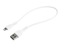 StarTech.com 12 in(30cm) Durable White USB-A to Lightning Cable, Heavy Duty Rugged Aramid Fiber USB Type A to Lightning Charger/Sync Power Cord, Apple MFi Certified iPad/iPhone 12 Pro Max - iPhone 7/8/11/11 Pro - Lightning-kabel - USB hann til Lightning hann - 30 cm - hvit RUSBLTMM30CMW