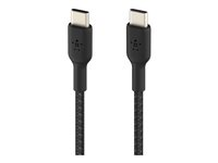 Belkin BoostCharge - USB-kabel - USB-C (hann) til USB-C (hann) - USB 2.0 - 20 V - 3 A - 15 cm - USB Power Delivery (60W), flettet kabel - svart CAB004BT0MBK