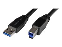 StarTech.com 5m 15 ft Active USB 3.0 USB-A to USB-B Cable - M/M - USB A to B Cable - USB 3.1 Gen 1 (5 Gbps) (USB3SAB5M) - USB-kabel - USB Type B (hann) til USB-type A (hann) - USB 3.0 - 5 m - formstøpt - svart - for P/N: ST1030USBM USB3SAB5M