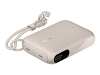 Belkin BoostCharge - Strømbank - med skjerm - 10000 mAh - 20 watt - PD - 2 utgangskontakter (USB-C) - på kabel: USB-C - sand BPB027HQSD