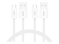 Belkin BoostCharge - USB-kabel - USB (hann) til 24 pin USB-C (hann) - 1.5 m - flettet kabel, USB Fast Charge (15W) - hvit (en pakke 2) BBD010HQ05WH2PK