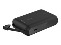 Belkin BoostCharge - Strømbank - med integrert kabel - 10000 mAh - 20 watt - 3 A - Fast Charge - 2 utgangskontakter (USB-C) - svart BPB021HQBK