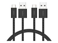 Belkin BoostCharge - USB-kabel - USB (hann) til 24 pin USB-C (hann) - 1.5 m - flettet kabel, USB Fast Charge (15W) - svart (en pakke 2) BBD010HQ05BK2PK