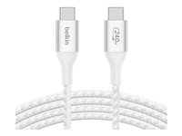 Belkin BoostCharge - USB-kabel - USB-C (hann) til USB-C (hann) - USB 2.0 - 2 m - opp til 240 W strømforsyningsstøtte - hvit CAB015BT2MWH