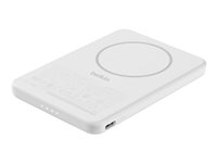 Belkin BoostCharge - Trådløs nødlader - slank - 5000 mAh - 15 watt - Fast Charge - 2 utgangskontakter (magnetisk, USB-C) - på kabel: USB-C - hvit BPD010HQWH