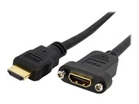 StarTech.com 3ft HDMI Female to Male Adapter, 4K High Speed Panel Mount HDMI Cable, 4K 30Hz UHD HDMI, 10.2 Gbps Bandwdith, 4K HDMI 1.4 Video, HDCP 1.4, HDMI Female to HDMI Male Cable - HDMI Panel Mount Connector - HDMI-kabel - HDMI hunn til HDMI hann - 91 cm - svart - formstøpt - for P/N: CDP2HDMM2MB, DP2HDMM2MB, HDDVIMM3, HDMM1MP, HDMM2MP, HDMM3MP, HDPMM50, MDP2HDMM2MB HDMIPNLFM3