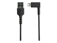 StarTech.com 3ft (1m) Durable USB A to Lightning Cable, Black 90° Right Angled Heavy Duty Rugged Aramid Fiber USB Type A to Lightning Charging/Sync Cord, Apple MFi Certified, iPhone 12 Pro - iPhone 7/8/11/11 Pro - Lightning-kabel - Lightning hann vinklet til USB hann - 1 m - dobbeltisolert - svart RUSBLTMM1MBR