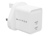 HyperJuice - Strømadapter - GaN - 35 watt - QC 3.0, Power Delivery 3.0 + PPS - 2 utgangskontakter (USB-C) - hvit - Storbritannia HJG35UK