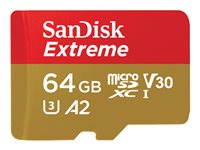 SanDisk Extreme - Flashminnekort (microSDXC til SD-adapter inkludert) - 64 GB - A2 / Video Class V30 / UHS-I U3 / Class10 - microSDXC UHS-I SDSQXA2-064G-GN6AA