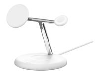 Belkin BoostCharge Pro 3-in-1 - Trådløst ladestativ - magnetisk med Qi2 + AC-strømadapter - 15 watt - Fast Charge - hvit WIZ023VFWH