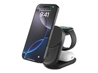 Belkin UltraCharge - Trådløst ladestativ - 3-i-1, magnetisk, sammenleggbar, med Qi2 + AC-strømadapter - 25 watt - Fast Charge - svart WIZ037KQBK