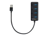StarTech.com 4 Port USB 3.0 Hub, USB-A to 4x USB 3.0 Type-A with Individual On/Off Port Switches, SuperSpeed 5Gbps USB 3.1/USB 3.2 Gen 1, USB Bus Powered, Portable, 9.8" Attached Cable - Windows/macOS/Linux (HB30A4AIB) - Hub - 4 x USB 3.1 Gen 1 - stasjonær - for P/N: HB30C4AIB HB30A4AIB