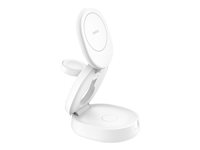 Belkin BoostCharge - Trådløst ladestativ - 3-in-1, magnetic, compact + AC-strømadapter - 15 watt - hvit WIZ034KQWH