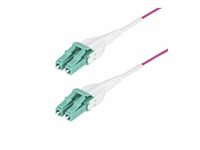 StarTech.com 2m (6.6ft) LC/LC (UPC) OM4 Multimode Fiber Optic Cable, OFNR - Koblingskabel - LC/UPC duplex multimodus (hann) til LC/UPC duplex multimodus (hann) - 2 m - 1.6 mm - fiberoptisk - dupleks - 50 / 125 mikroner - OM4 - OFNR - strømkabel - erikafiolett OM4RLCLC2M