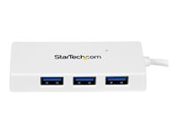 StarTech.com 4 Port USB 3.0 Hub - Multi Port USB Hub w/ Built-in Cable - Powered USB 3.0 Extender for Your Laptop - White (ST4300MINU3W) - Hub - 4 x SuperSpeed USB 3.0 - stasjonær - for P/N: FCREADMICRO3, MSDREADU2OTG, MSDREADU3CA ST4300MINU3W