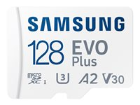 Samsung EVO Plus MB-MC128S - Flashminnekort (microSDXC til SD-adapter inkludert) - 128 GB - A2 / Video Class V30 / UHS-I U3 / Class10 - microSDXC UHS-I - hvit MB-MC128SA/EU