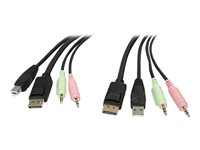 StarTech.com 6ft 4-in-1 USB DisplayPort® KVM Switch Cable w/ Audio & Microphone (DP4N1USB6) - Video- / USB / audio-kabel - USB, mini-phone stereo 3.5 mm, DisplayPort (hann) til USB, mini-phone stereo 3.5 mm, DisplayPort (hann) - 1.8 m - formstøpt - svart - for P/N: SV231DPU, SV231DPUA DP4N1USB6