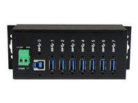 StarTech.com 7-Port USB 3.0 Hub - Metal Industrial USB-A Hub with ESD Protection & 350W Surge Protection - Din Rail, Wall or Desk Mountable - TAA Compliant USB Expander Hub (ST7300USBME) - Hub - 7 x SuperSpeed USB 3.0 - DIN-skinnemonterbar, veggmonterbar - DC-strøm - for P/N: ITB20D3250, USB312SAT3CB, USB315CB2M, USBLT1MWS, USBLT2MBR, USBLTM1MBK, USBLTM1MWH ST7300USBME